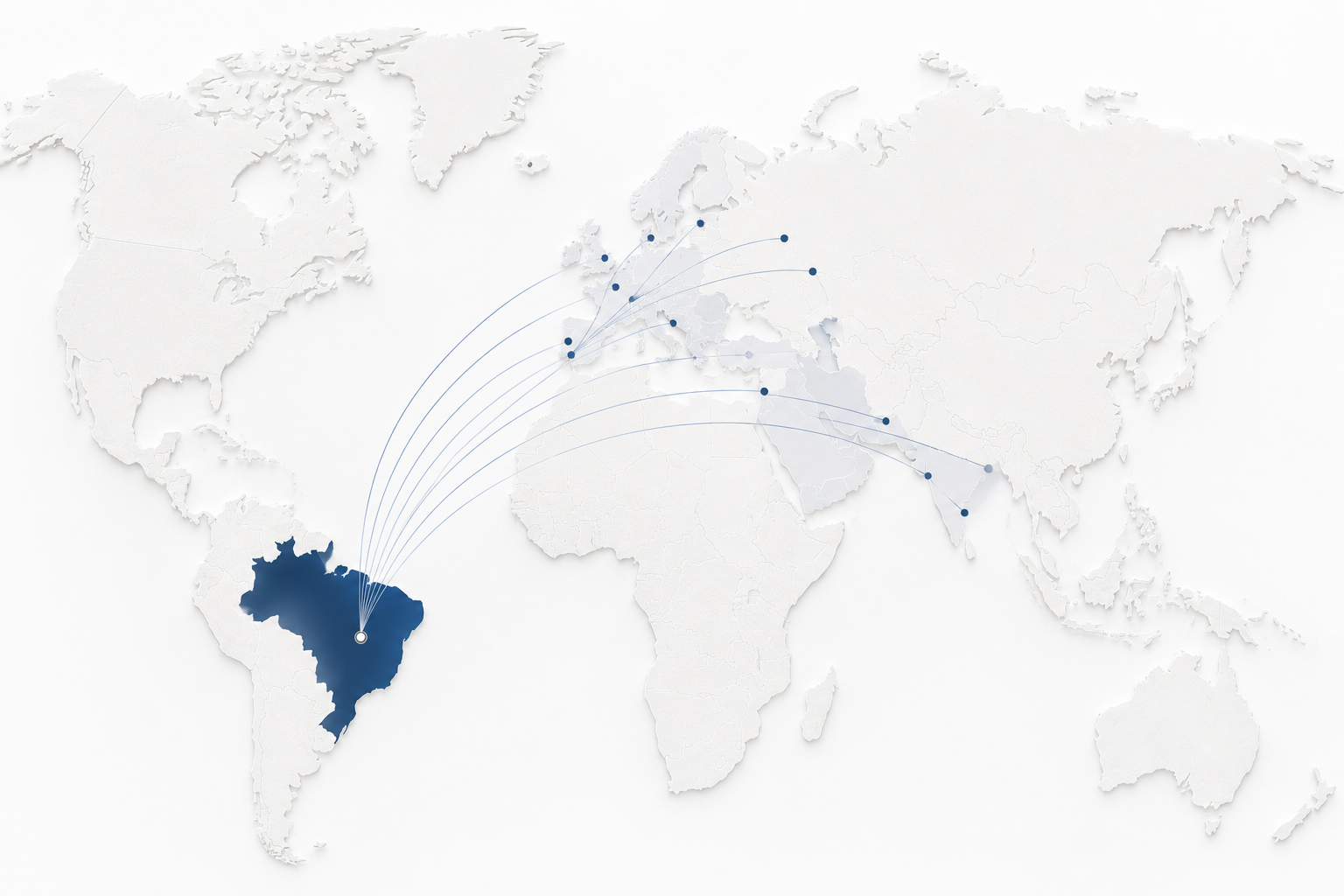 Beiral Brands global network — routes from Brazil to Europe and the Middle East